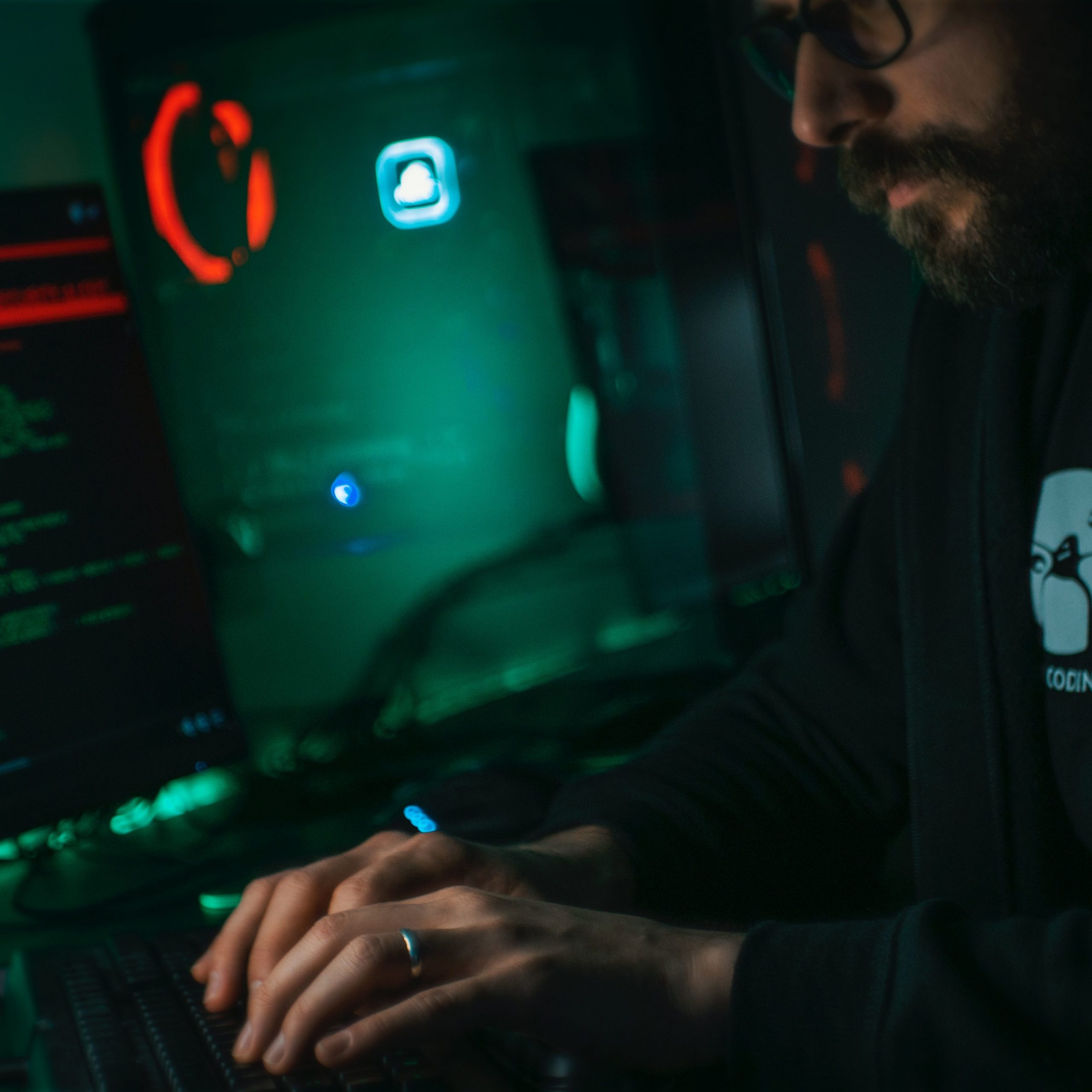 Closeup of man using computer