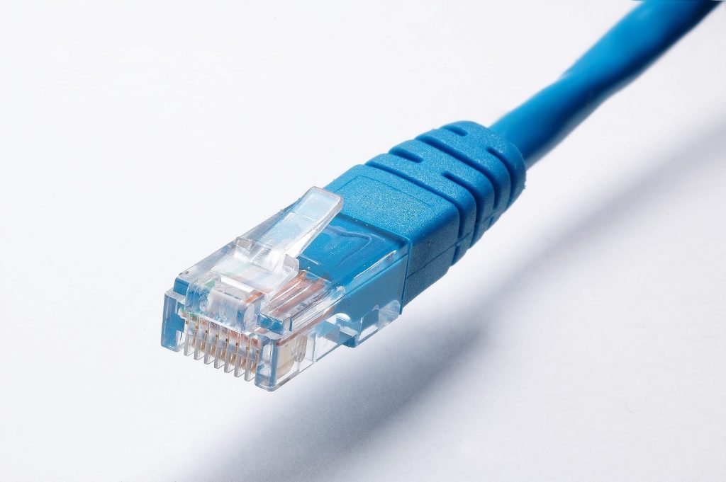 Closeup of blue ethernet cable