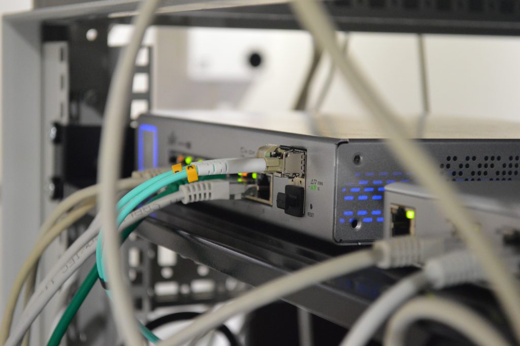 Various optical cables plugged in